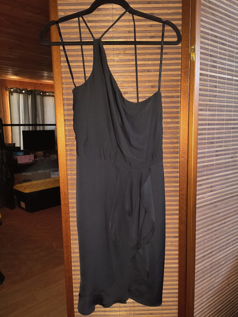 BCBGeneration Black One-Shoulder Draped Cocktail Dress